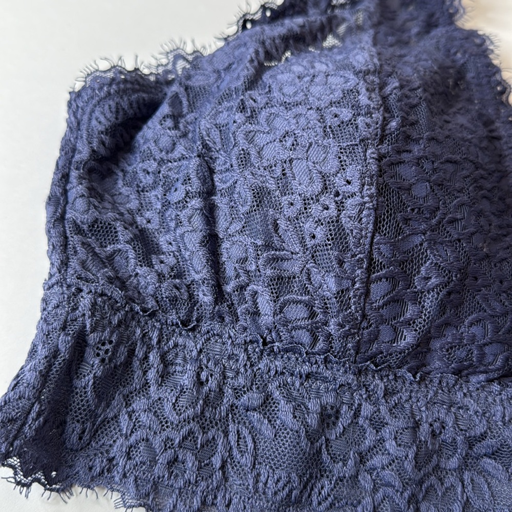 Aerie Eyelash Lash Lace Padded Bralette Navy Blue XL - Picture 5 of 12